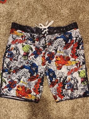 Marvel Comic-Print Swim Board Shorts - Red, Blue, Green, Yellow, Black